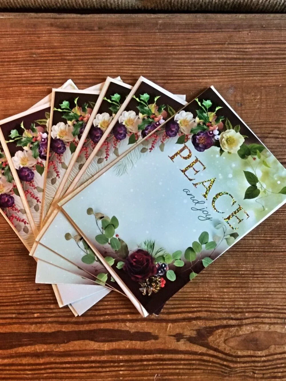 Leanin' Tree Christmas Cards Set of 6 Unused Floral Holiday Greeting Cards